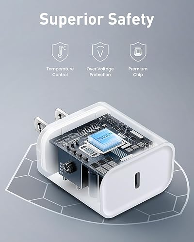 Miniatura 5 de Cargador rápido para iPhone 15, cargador USB C Rocoren PD de 20 W, bloque de cargador de pared compacto y duradero con cable USB C a USB C de 3.3