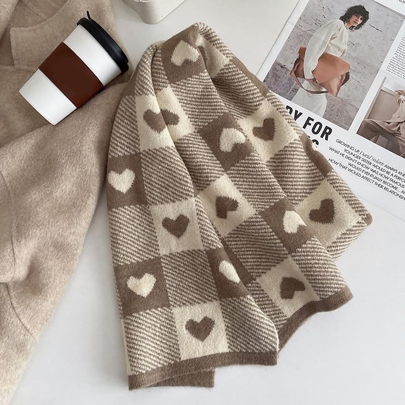 yolrdiw Women's Vintage Cute Heart Plaid Scarf Cashmere Feel Winter Warm Valentine's Day Gift4