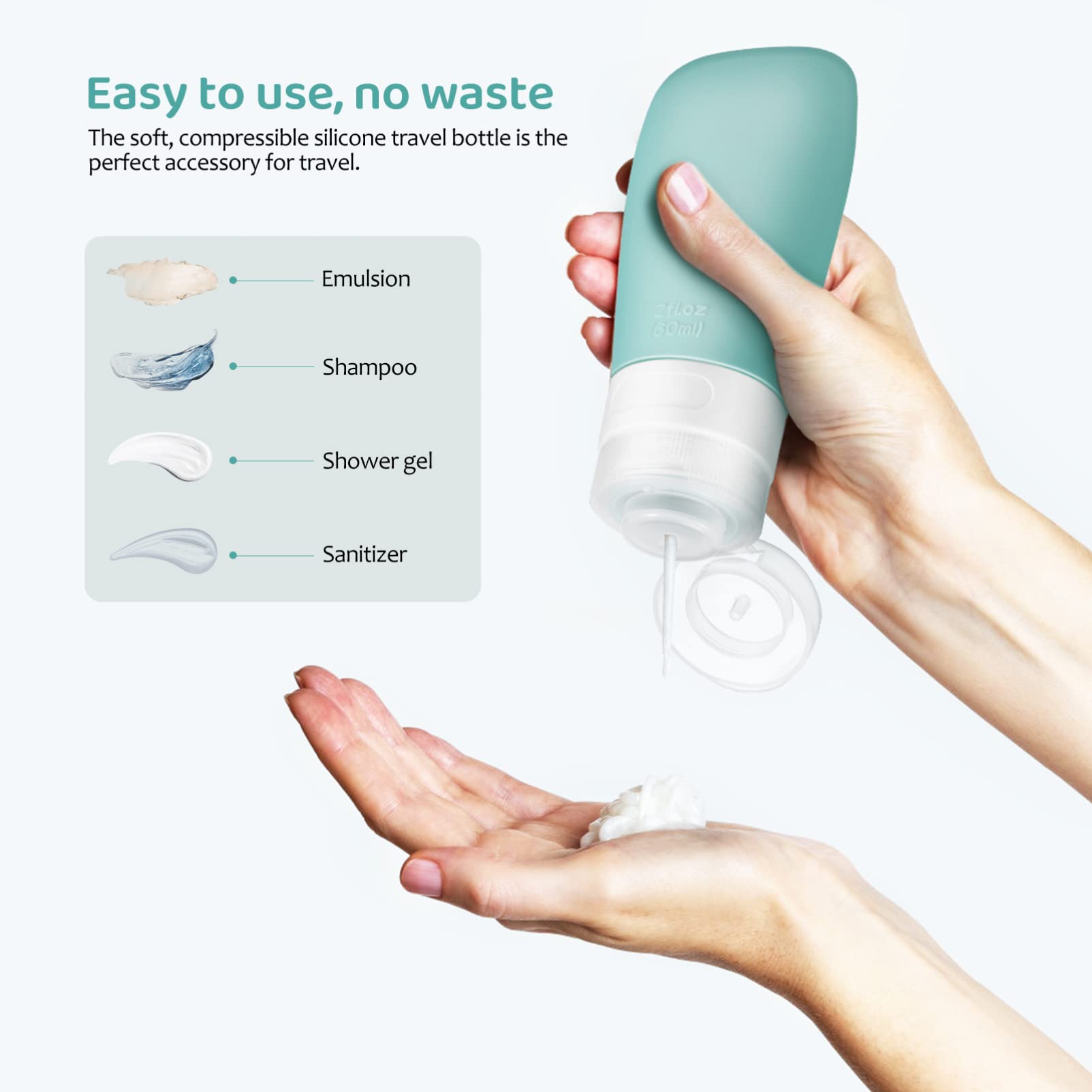 Beavorty 4 Pcs Silicone Travel Bottles Empty Refillable Tubes Bottles Squeezable Tubes Squeeze Travel Bottles with Caps for Shampoo Lotion Soap Liquids - Image 3