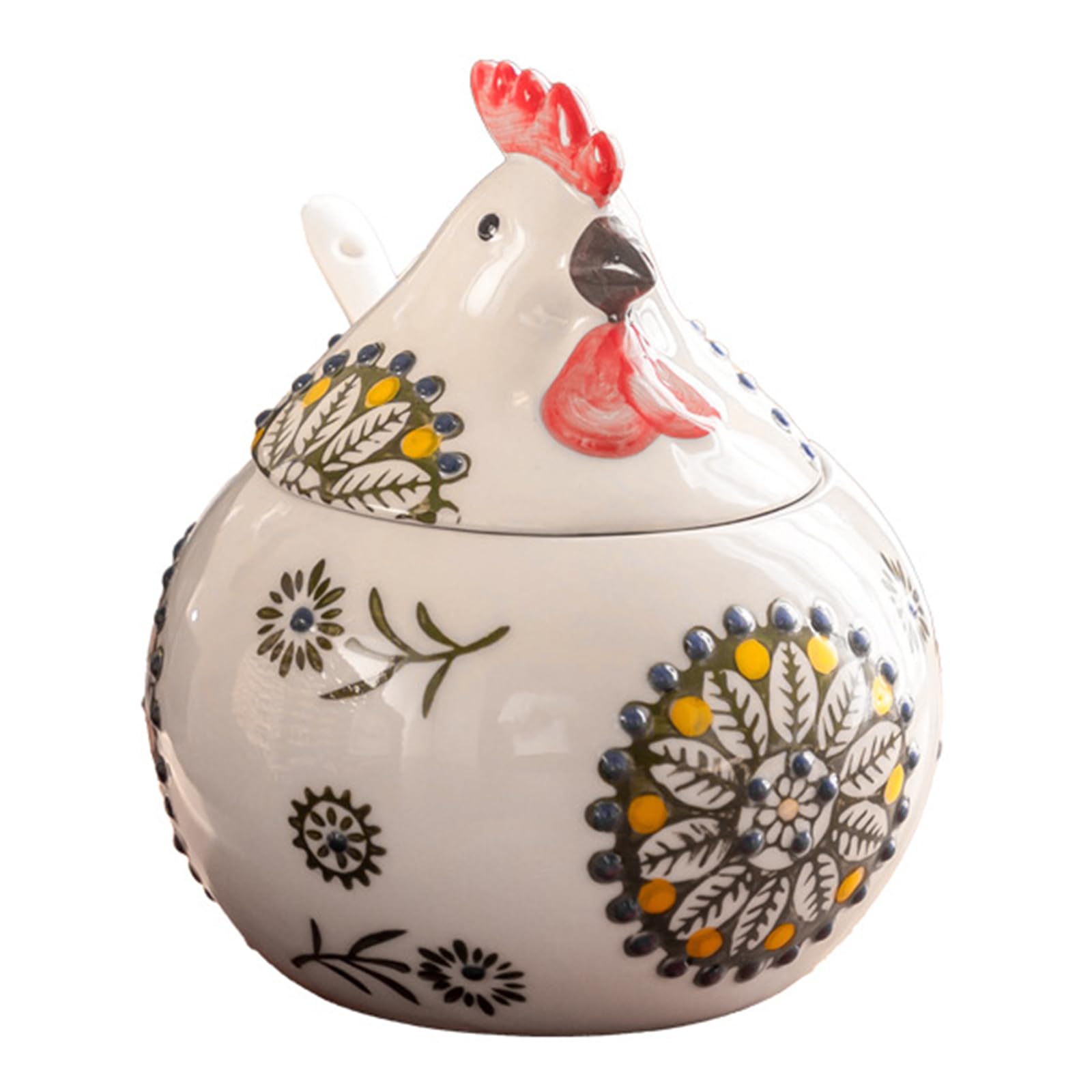 jiingekk Ceramic Seasoning Container Chick Designs Sealable Lid Included Measuring Utensils for Cooking Essential Ceramic Condiment Jar with Lid and Spoon