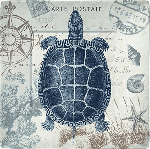 Merritt Seaside Postcard Sea Turtle 8-inch Square Melamine Plates, Set of 6