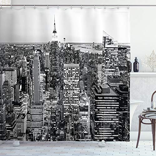 ABAKUHAUS New York Rideau de Douche, New York Manhattan, Tissu Ensemble de Décor de Salle de Bain avec Crochets, 175 cm x 200 cm, Gris