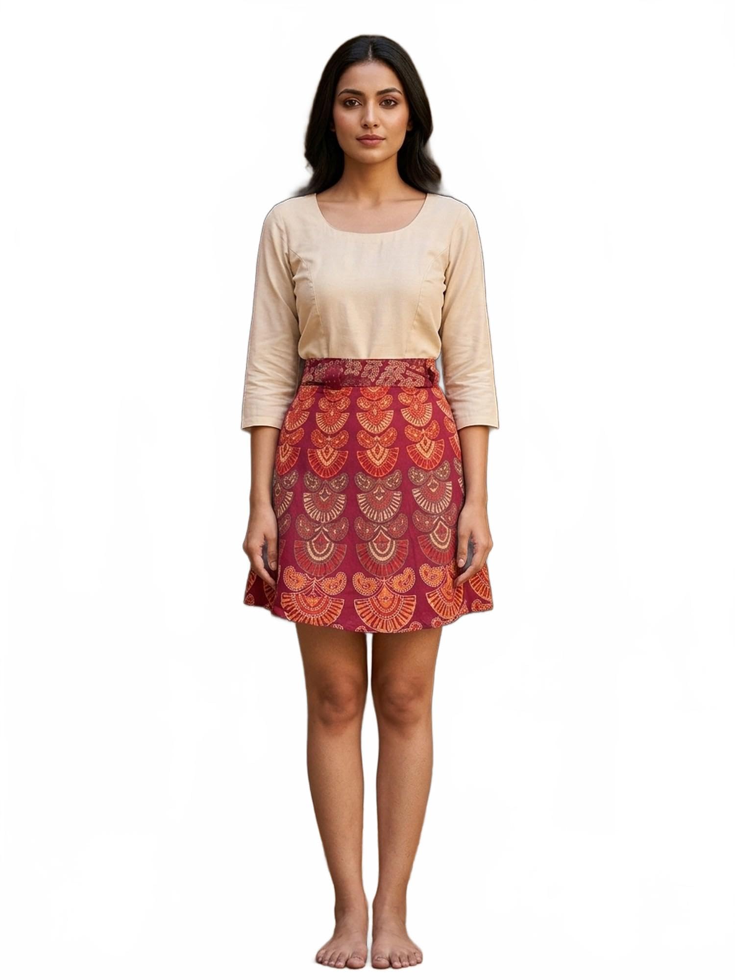 Exotic India Sanganeri Wrap-Around Mini-Skirt with Printed Motifs-image-43