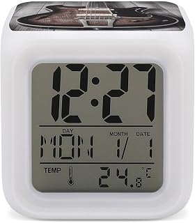 Vintage Guitar Alarm Clock with 7 Color Changing Night Light,OK to Wake Clock Night Light,Sleep Training and Sound Machine for Room Decor