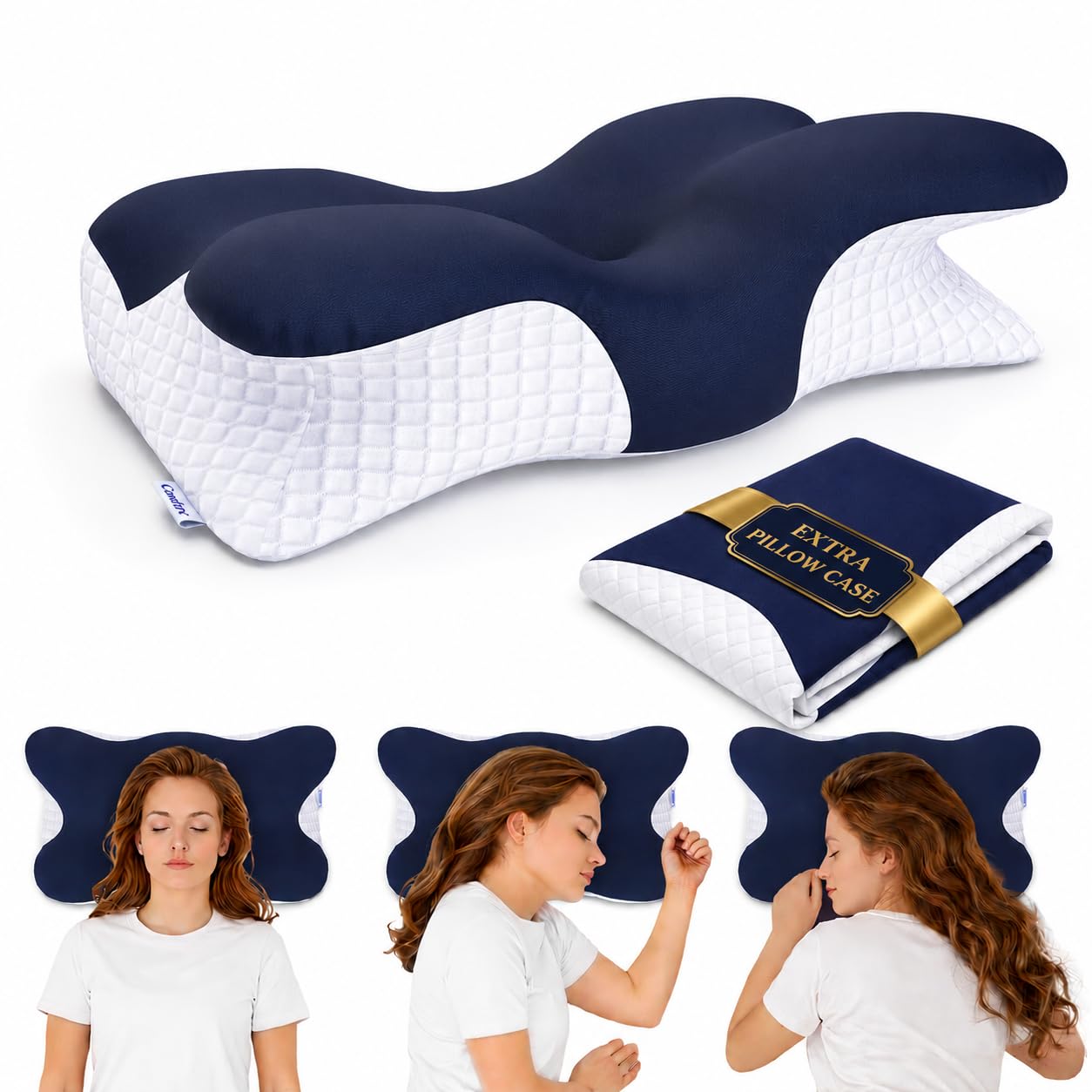 Echelon Comfort Ergonomic Memory Foam Pillow for Neck and Shoulder Pain — Orthopaedic Cervical Contour Pillow for Side, Back & Front Sleepers | Neck Support Pillow with 2 Pillowcases Included