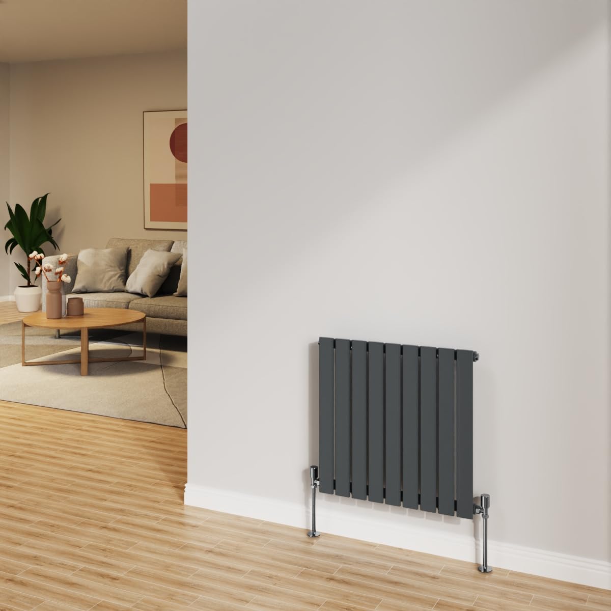 NRG 600x612mm Anthracite Radiator Horizontal Flat Panel Bathroom Designer Single Rad Central Heating