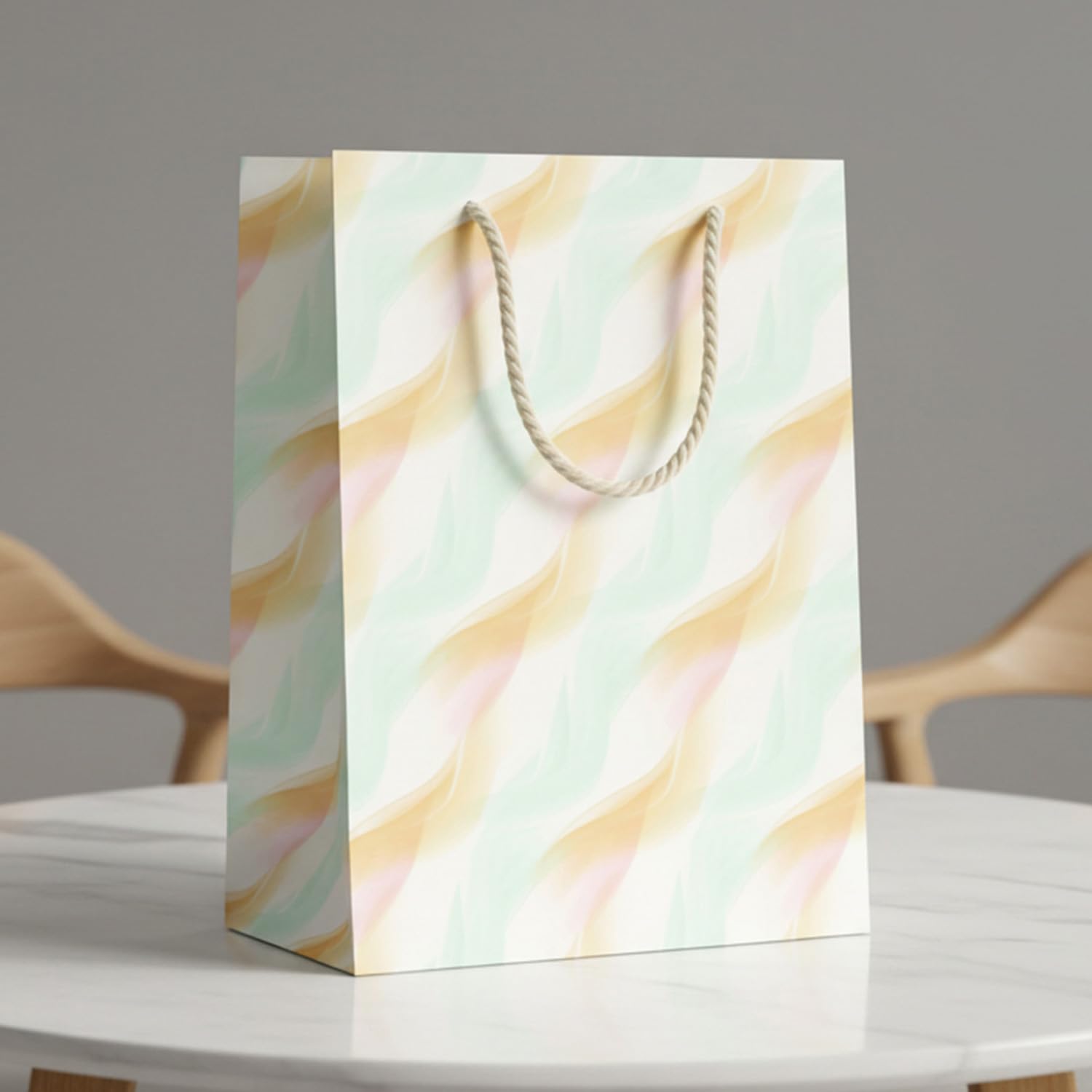 Prettykrafts Wave Print Gifting Carry Bag | Pack of 5 | 38x28x9 cm | Large Size | Reusable & Eco-Friendly Paper Bags for Gifting, Parties, Return Gifts, Shopping and Special Occasions, Multi