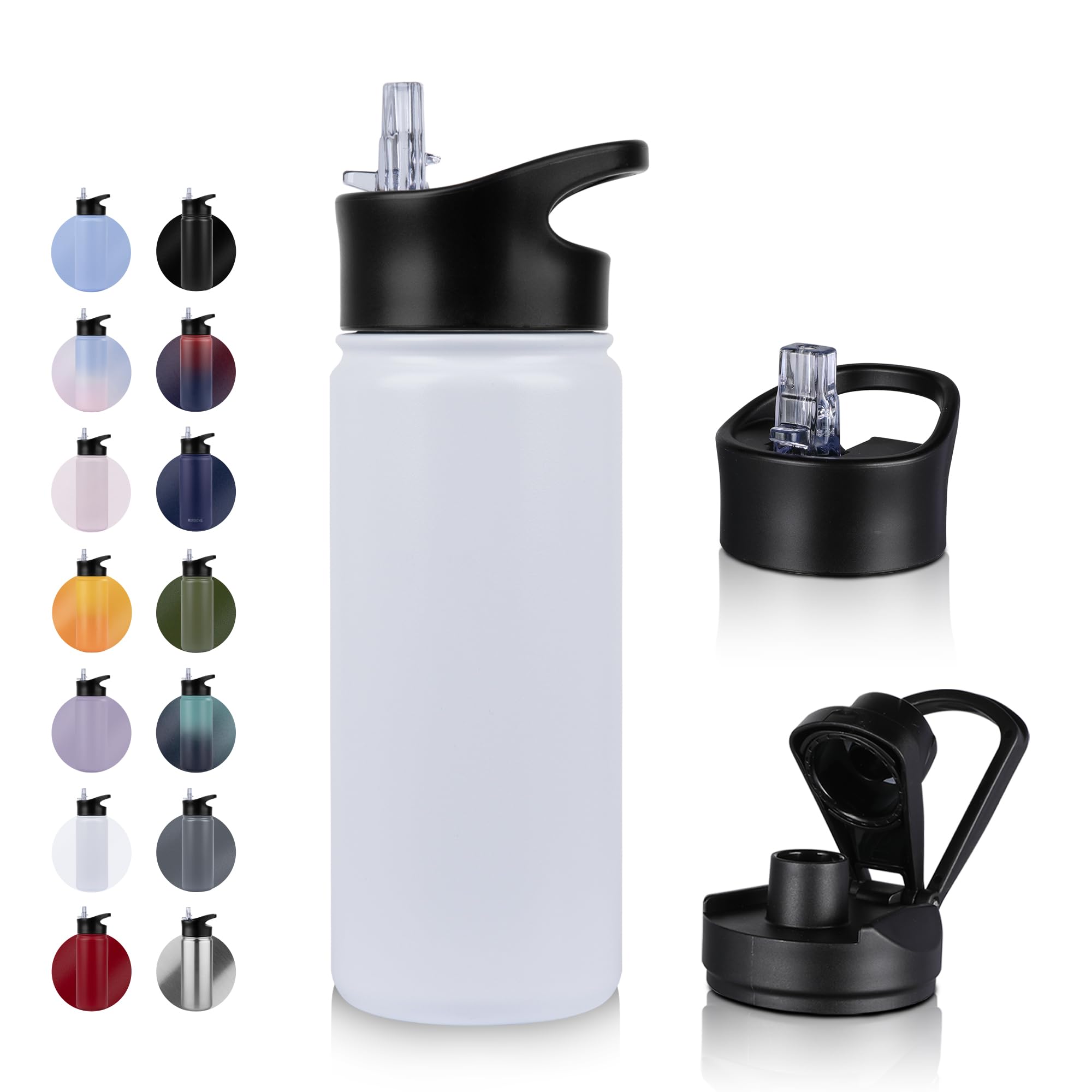 UMBFUN Insulated Water Bottle, 500ml 2 Lids (Straw Lid and Spout Lid)