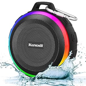 Kunodi Bluetooth Shower Speaker with IPX7 Waterproof, Dynamic Lights, Crisp Clear Sound, True Wireless Stereo, Clip Portable for Pool Beach Boat Kayak Float Golf Gift