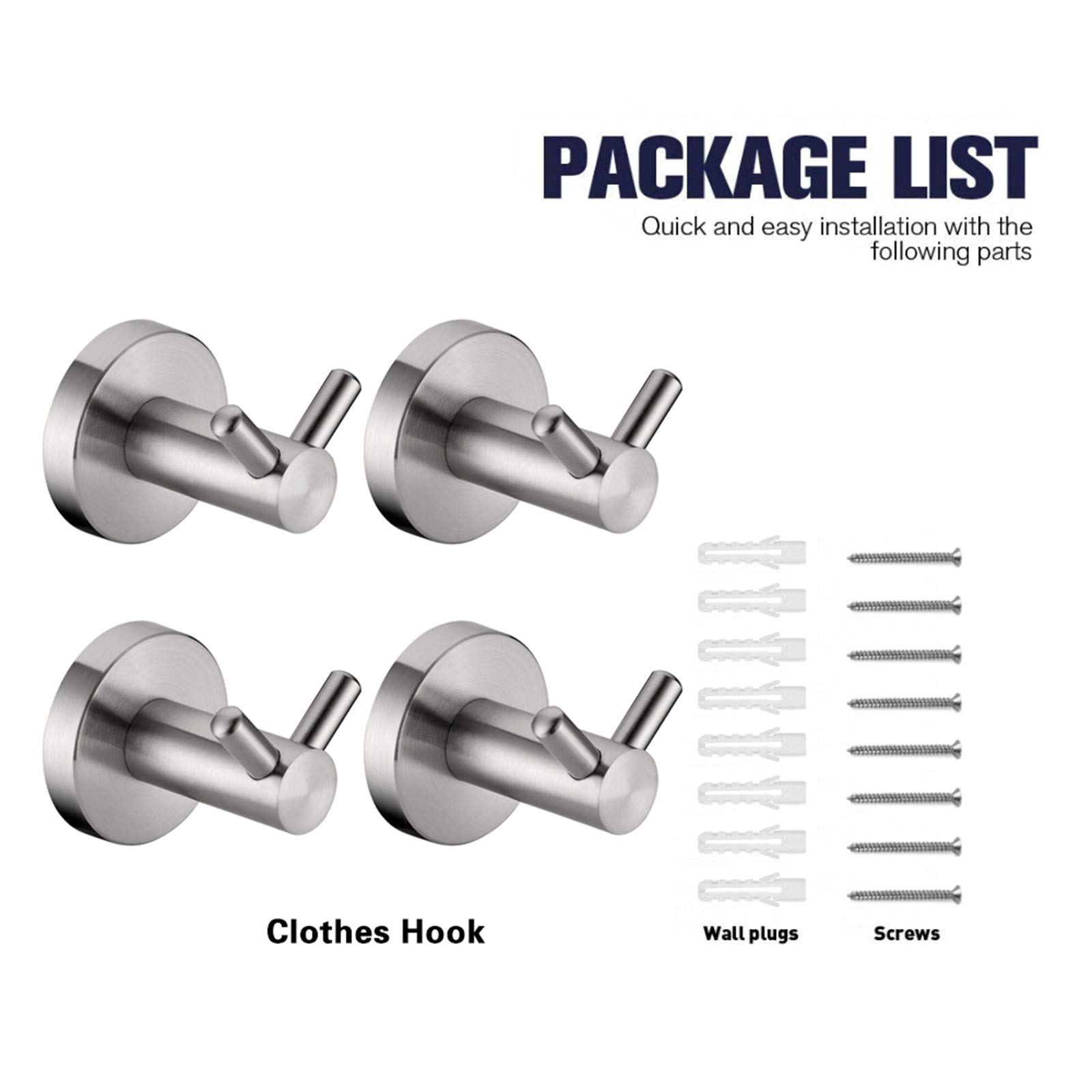 Set de Ducha Toallero Ganchos, Ganchos de Toalla de Pared Cepillados, Acero Inoxidable Abrigo Gancho, Ronda Baño Percha Albornoz para Dormitorio Cocina Hotel Piscina (4 Pack)