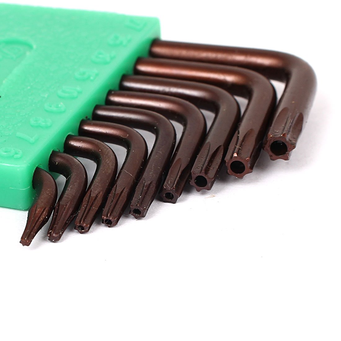 uxcell T6-T27 L Style S2 Security Torx Key Wrench Spanner Tools Brown 9 in 1