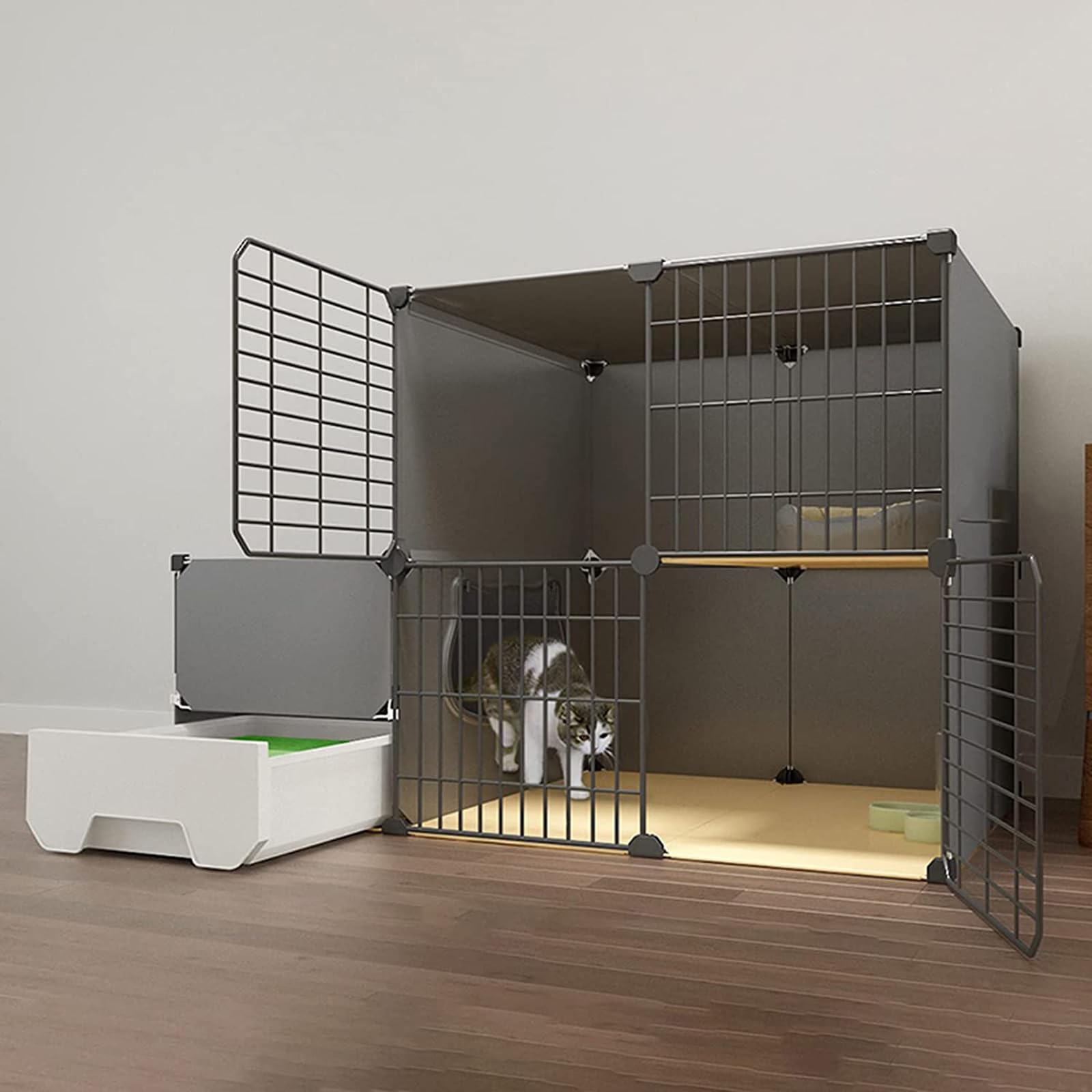 Cat Cage with Litter Box, Diy Kitten Playpen for Indoor Cats, Detachable Metal Wire Kennels, Cat Enclosures Indoor, Cat Enclosure for Apartment Balcony