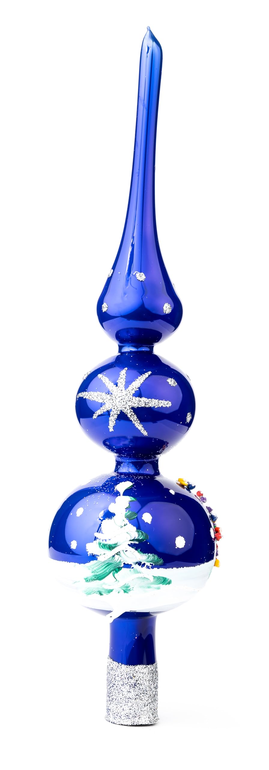 Polish Gallery Christmas Tree Topper Spitz Glass Mouth Blown Hand-Decorated Embellishments (Midnight Blue, 12 inch)