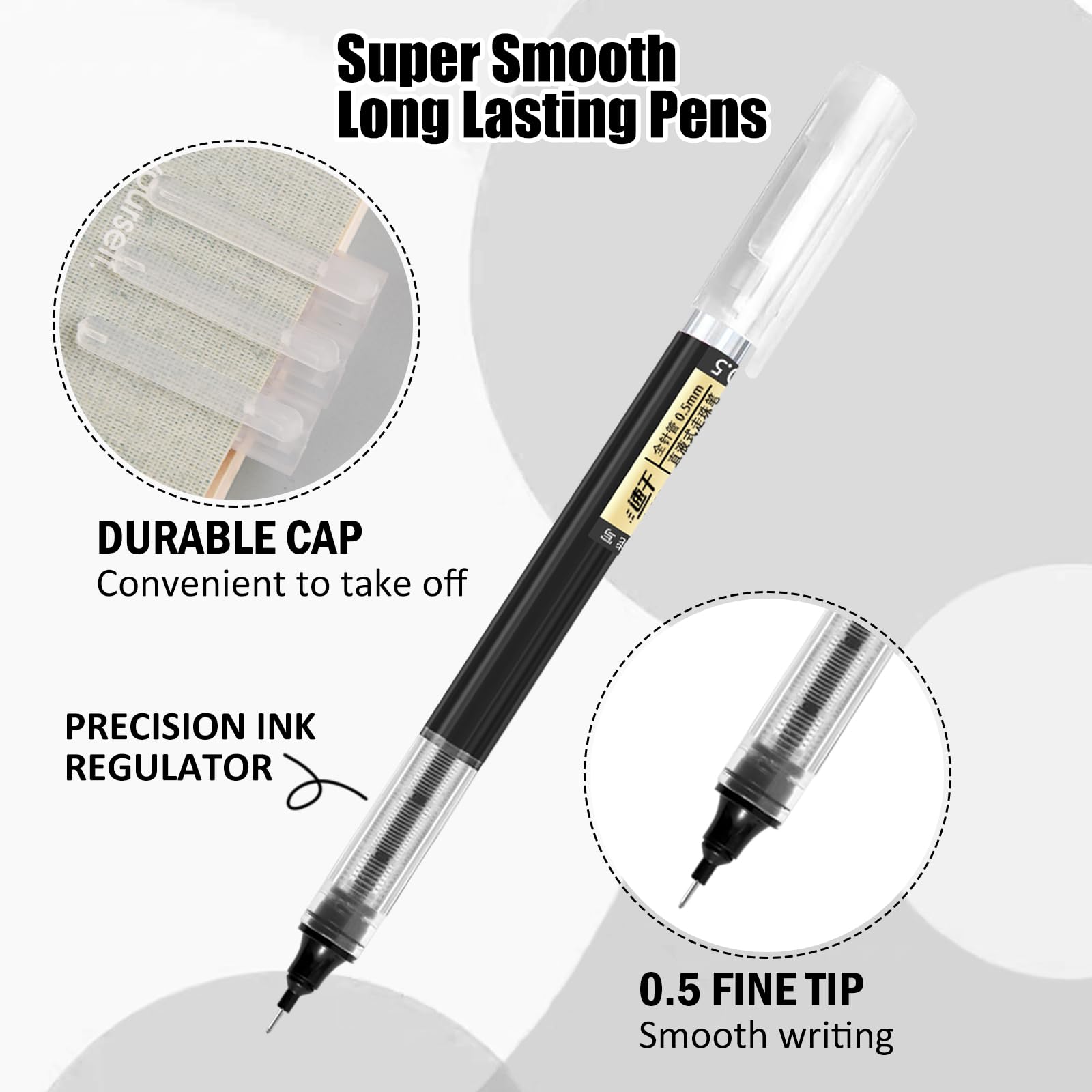 VducK Gel Pens, 12 Pcs Black Ink, 0.5mm Quick-Drying Liquid Ink Rollerball for Journaling Writing, Office School Stationary Supplies - Image 2