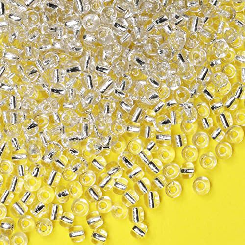 Bulk 4mm Transparent Silver Seed Beads for Jewelry Making 200 Grams About 3880pcs,6/0 Glass Craft Beads for Making Earrings, Bracelets, Pendants, Waist Jewelry, DIY Handmade Seed Beads โ image 1