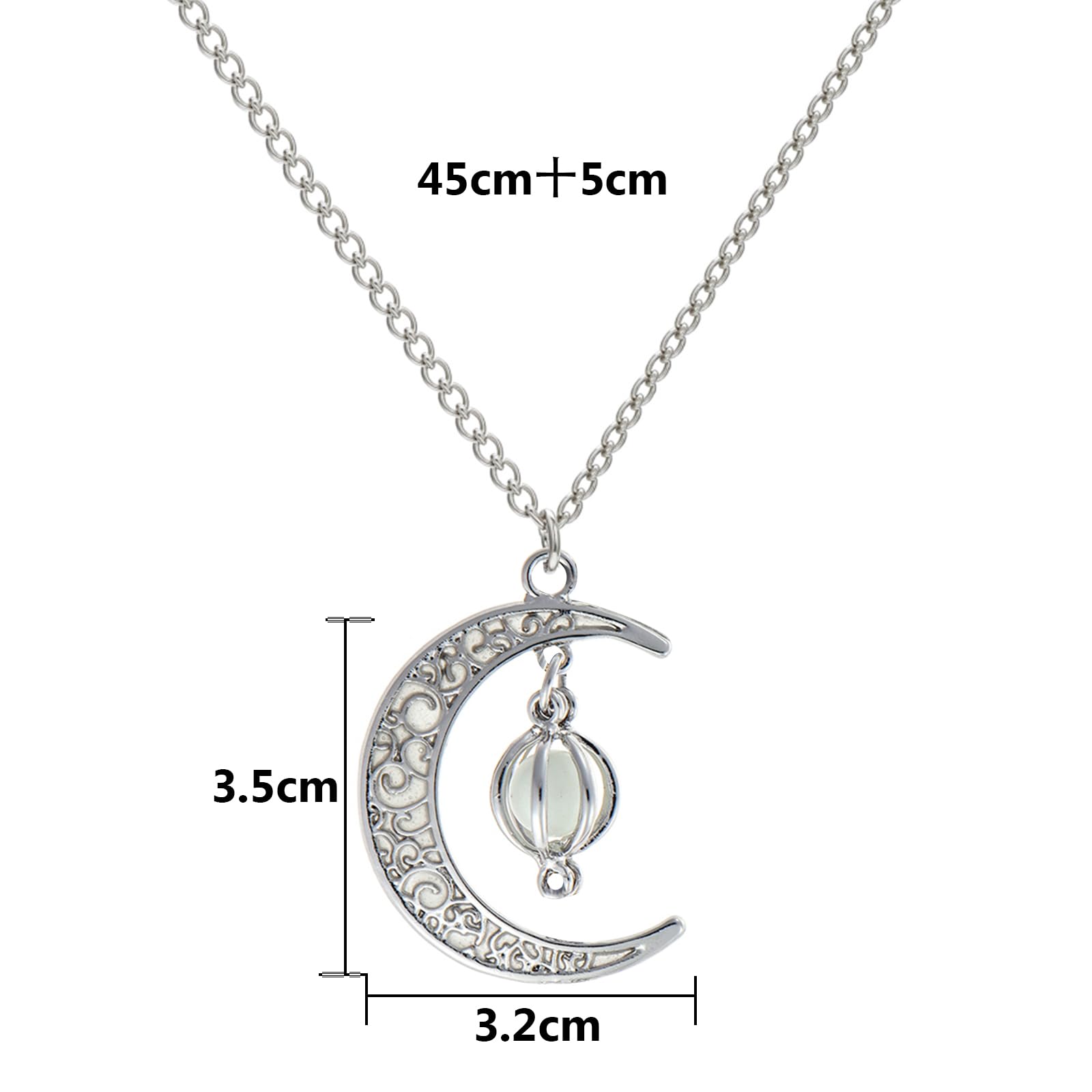 EEQQBZ Glow in The Dark Silver Crescent Moon and Orb Necklace - Glowing Blue Moon Charm - Magical Fantasy Fairy Glowing Necklace - Glow Jewelry (sky blue)