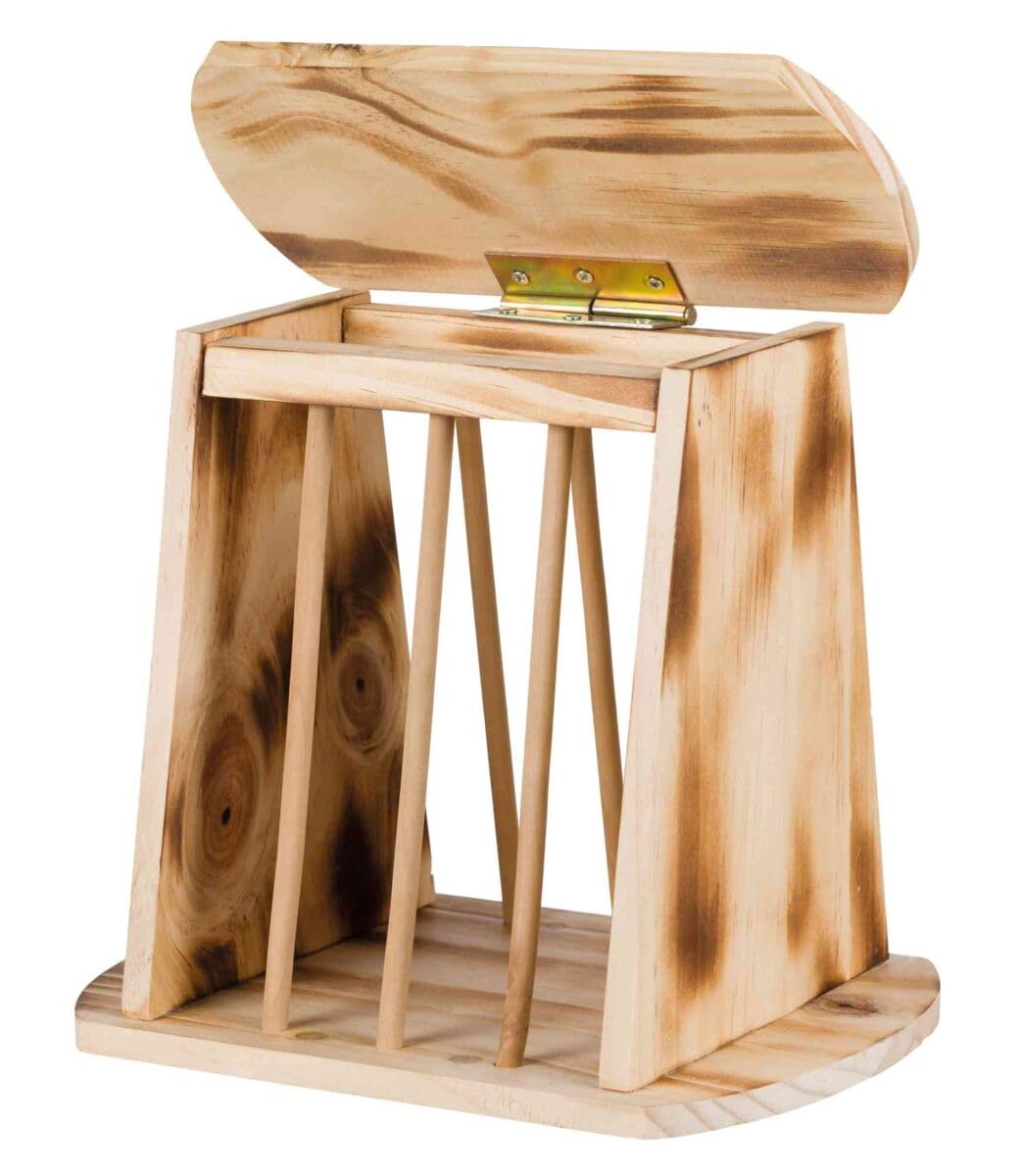 Trixie Râtelier à Foin avec Couvercle en Bois flammé