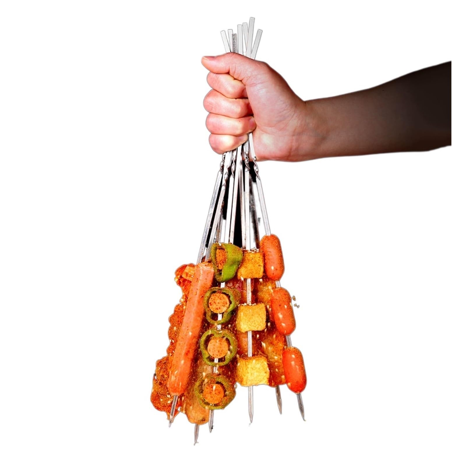Pincho de barbacoa roscado de metal plano, anti-escaldado, antideslizante, pinchos for asar a la parrilla, reutilizable, pasador de barbacoa de cocina, for carne, camarones, pollo, verduras, 30-1000 p