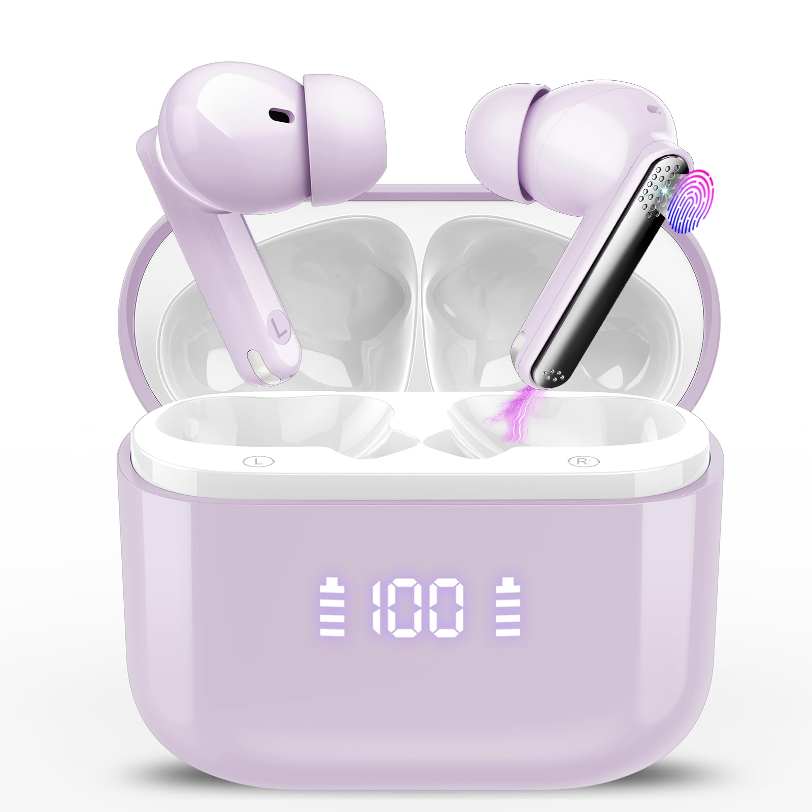 AI Language Translator Earbuds with Audio and Video Calls, 3-in-1 Bluetooth 5.4 Translation Earbuds with 164 Real Time Languages/6 Translation Modes, 48H AI Headphones with APP for Business Violet