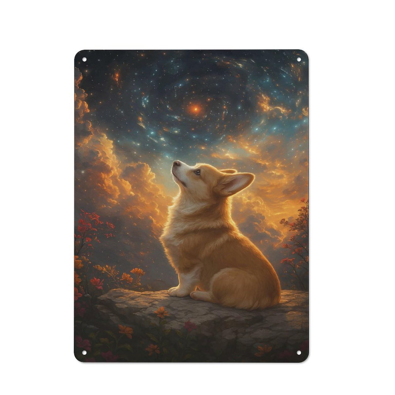 Junmoney Style-17 Vintage Tin Sign 40X30cm With Corgi Gazing At The Cosmos For Home Bar Wall, Metal Sign Decor For Home Bars And Entertaining Spaces