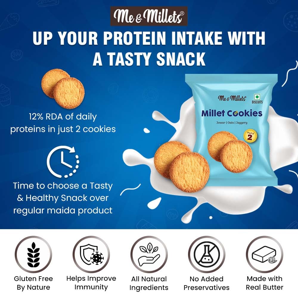 ME & MILLETS Cookies Jowar Delight (75g X 3) - Delicious Millets Biscuits, Rich In Fiber & Protein, Healthy Tea Snack (Jain Friendly) 3