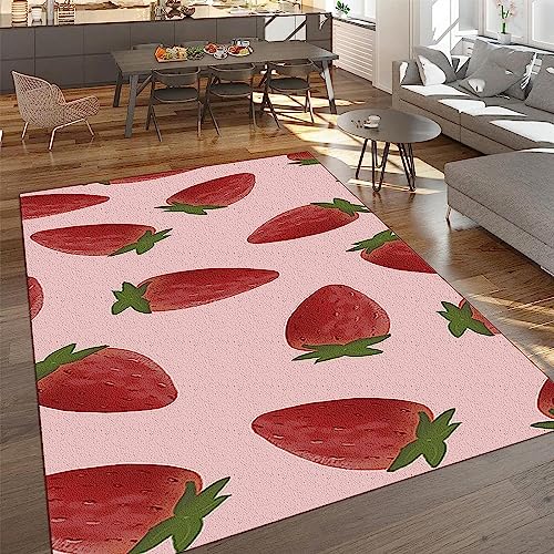 Rosa Erdbeere Teppich Kinderteppich Wohnzimmerteppich Schlafzimmerteppich 3D-Gedruckter Superweicher...