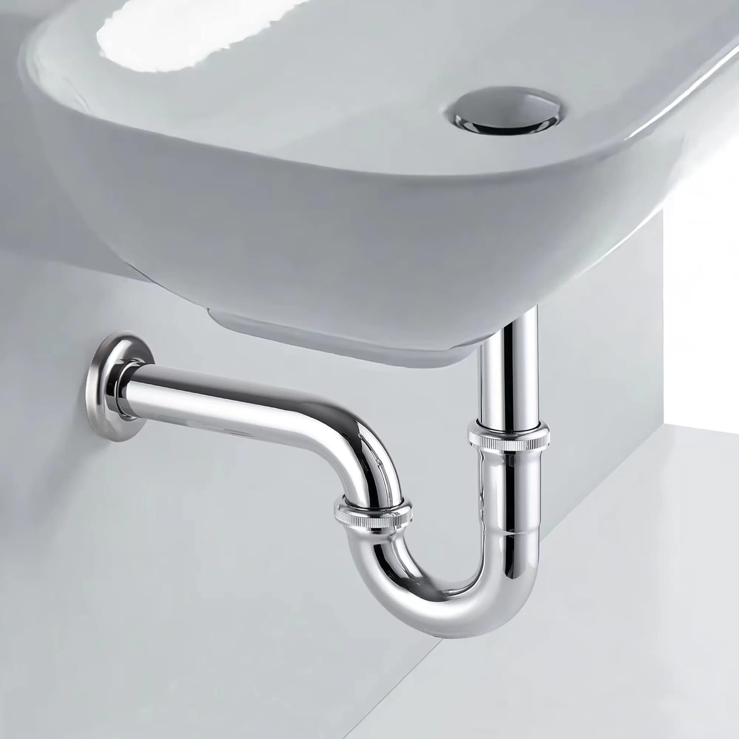 Chrome Brass Adjustable Height Bathroom Sink P-Trap Kit