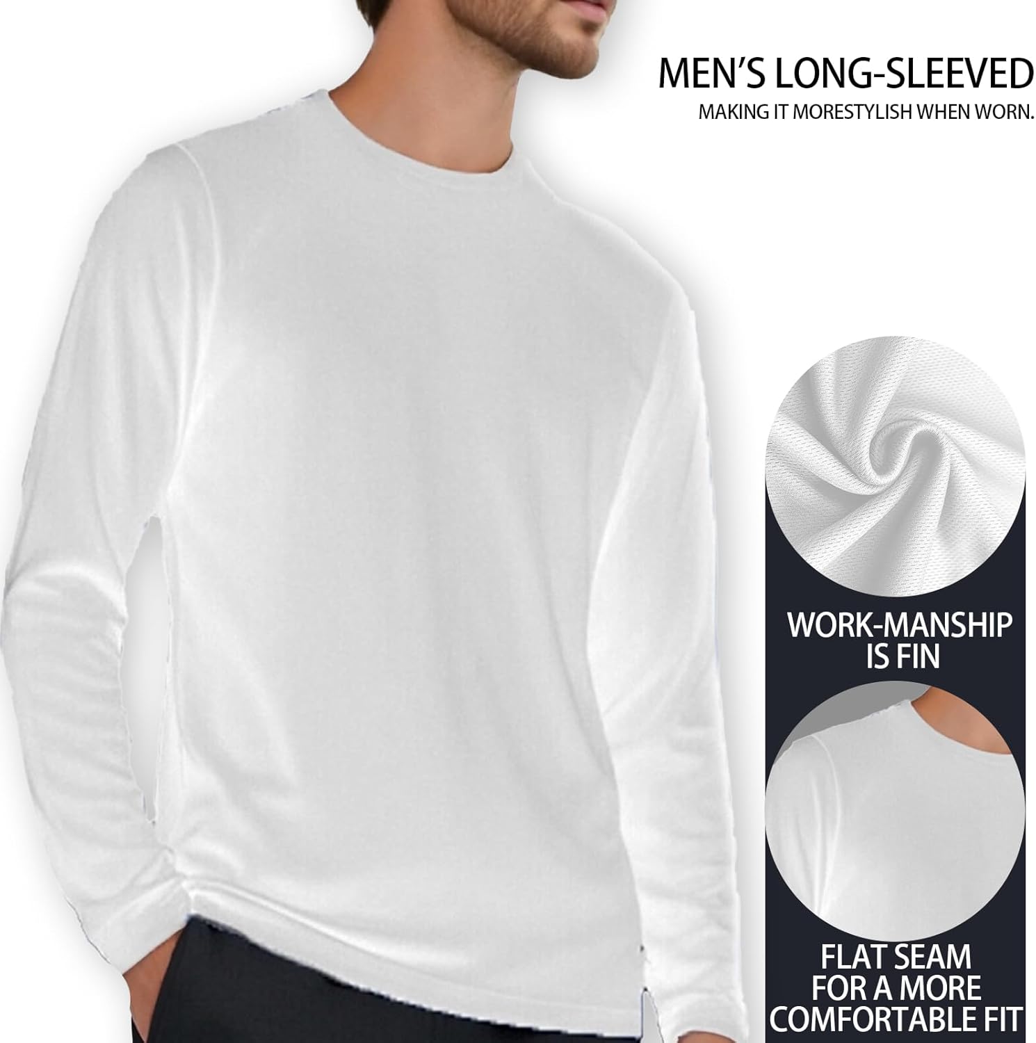 5-Pack Men's Long Sleeve T-Shirts Lightweight Sporty Casual T-Shirts for Running, Cycling, Fishing, UV Protection - Image 3