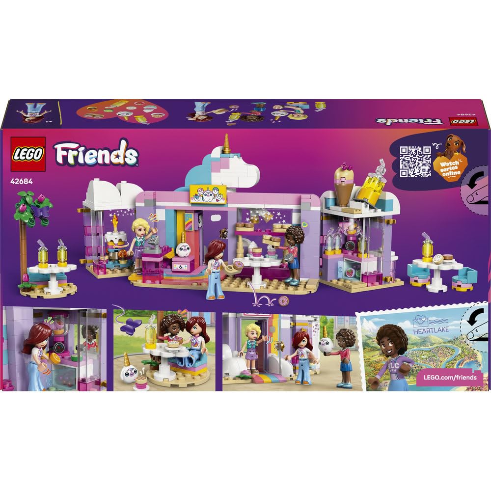 LEGO Friends Jednorożcowa kawiarnia, trzy minilaleczki i tęczowy jednorożec, zabawka dla dziecka do odgrywania ról, pomysł na prezent dla 6-latki na urodziny, klocki dla dziewczynki i chłopca 42684