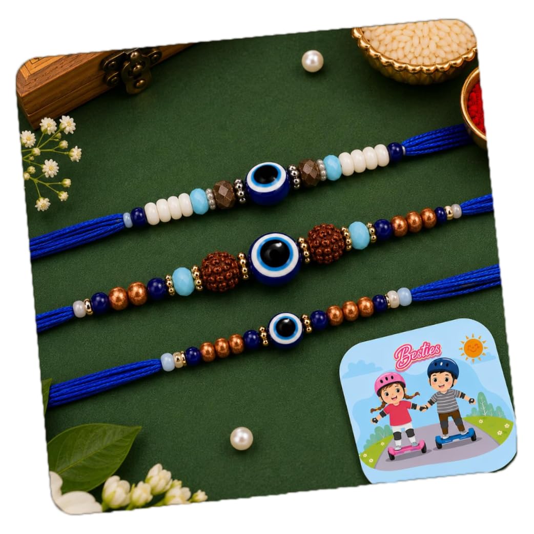 CraftVatika Evil Eye Rakhi Gift for Brother Bhaiya Men Gift Combo Set, Premium Evil Eye Rakhi Set of 3, Rakhis for Rakshabandhan, Designer Rakhi Fridge Magnet Gift for Door Decor-image-22