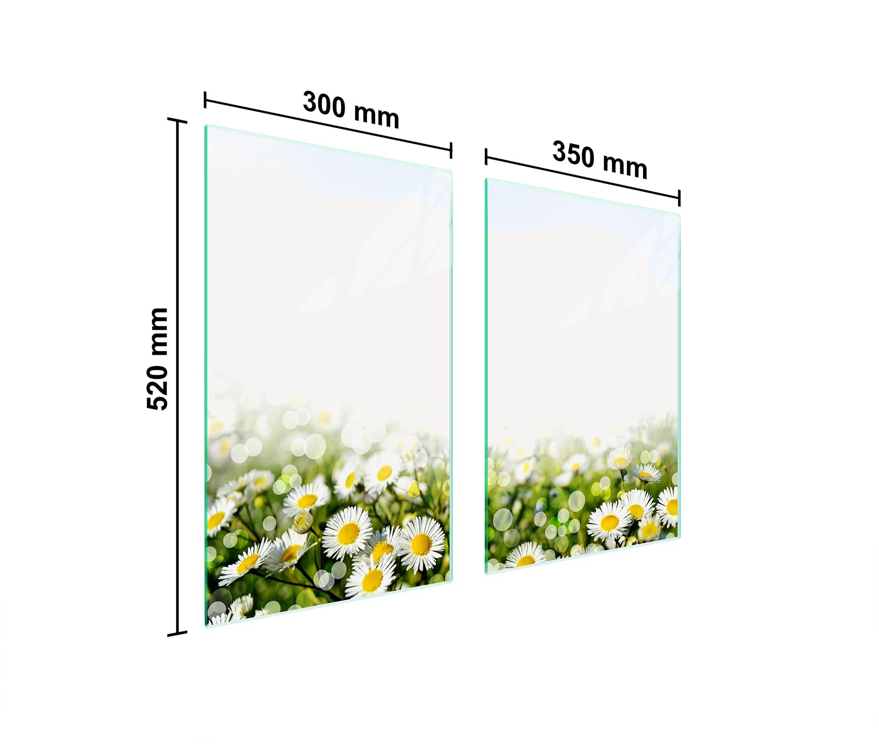 TMK ArtDeko Tabla de cortar decorativa de cristal templado y cubre vitro, Placa protectora de vitrocerámica 65 x 52 cm 2 piezas, para inducción, protección contra salpicaduras, Flor