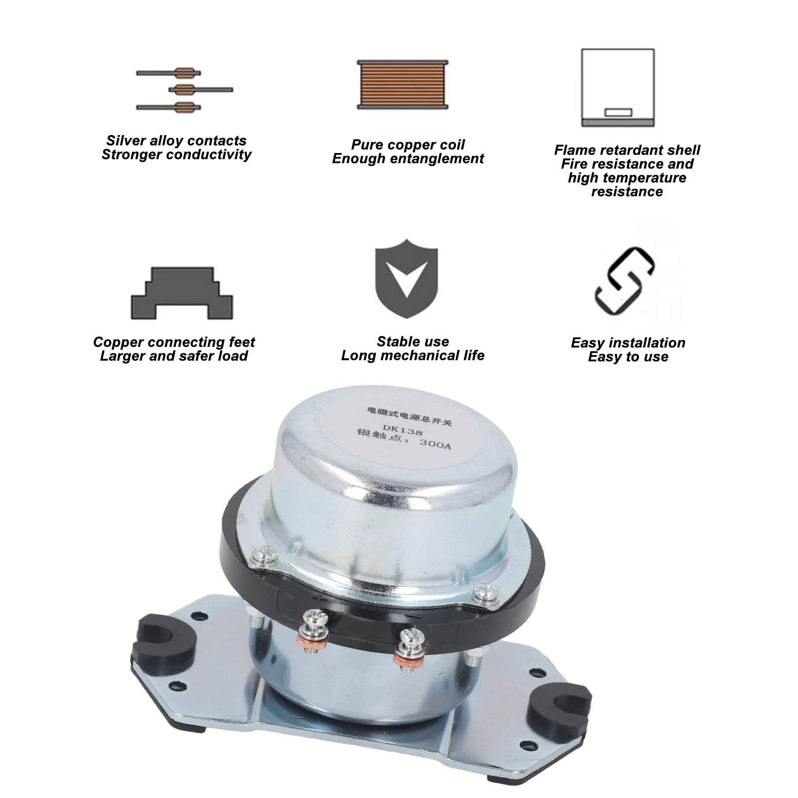 Relè Solenoide per Auto, Interruttore relè di Avviamento 12V 300A Resistenza all'ossidazione Sensibile Contatto in Lega d'argento per Luce