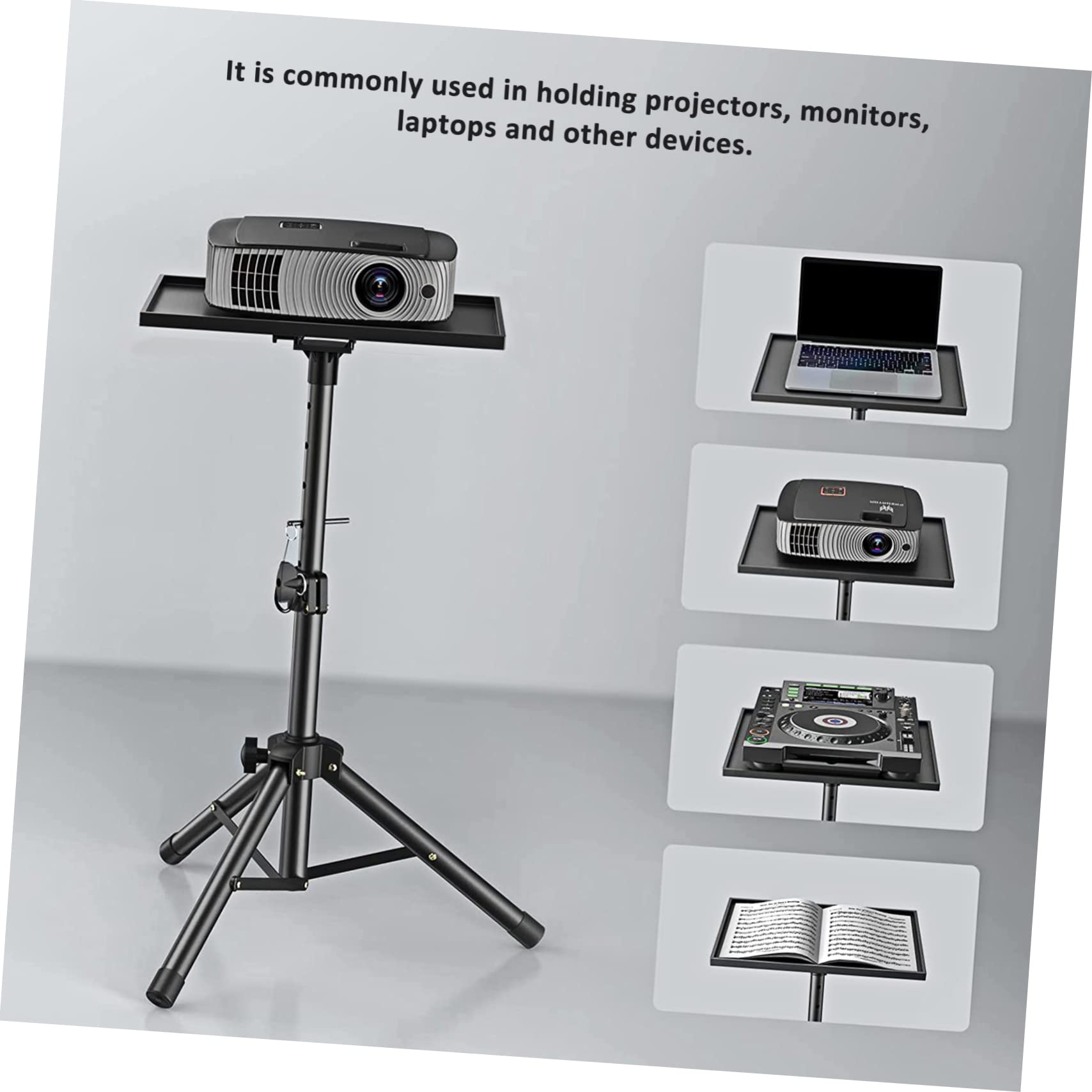 OTREST Supporto Proiettore con Vassoio Incli a 180° e Porta Telefono, Treppiede per Proiettore/Laptop Telescopico da 76-145cm, Cavalletto per Proiettore Portatile Pieghevole per Studio/Palco, Max10kg
