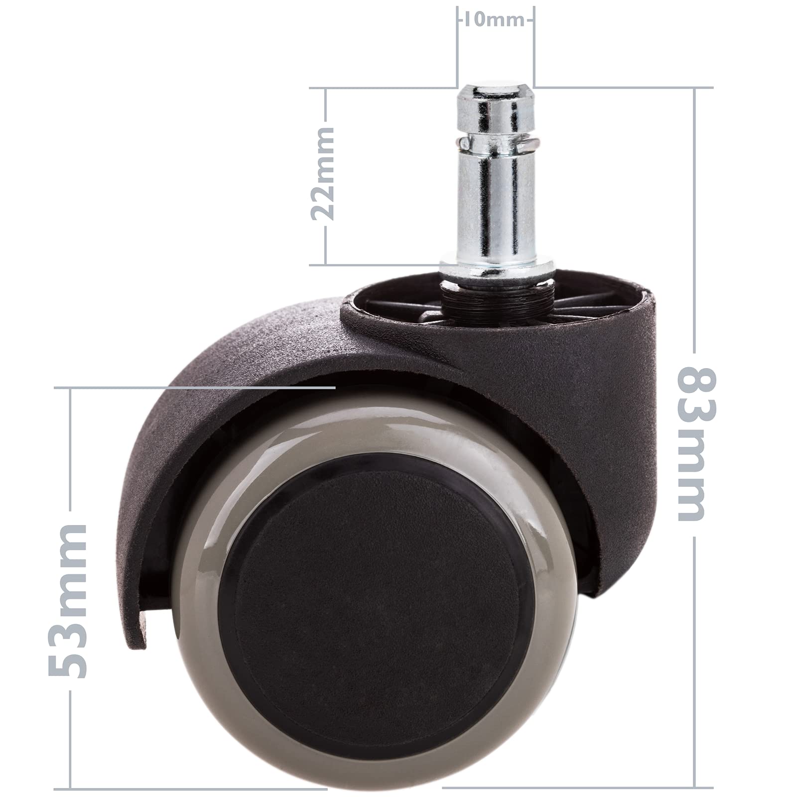 Rotelle Pivotanti In Nylon E PVC | 5 Pezzi | Senza Freno | Diametro 50 Mm | Attacco M10 X 22 Mm | Carico 40 Kg Cadauna