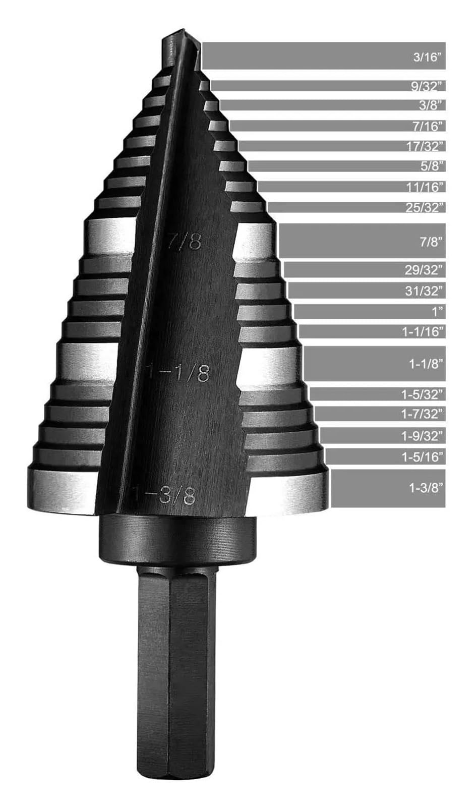 Herramienta de vástago hexagonal broca escalonada titanio HSS cobalto M2 | Broca de impacto de tamaño 7/8"-1-3/8" for perforación de metal