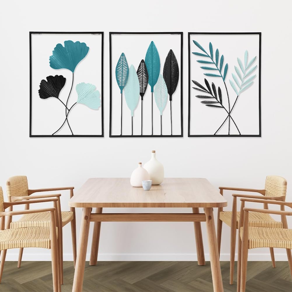 LUPATDY 3 Pezzi Decorazioni Parete in Metallo, Decorazione da Parete Minimalista, Foglia, Decorazione per Camera da Letto, Soggiorno, Ufficio (Nero)