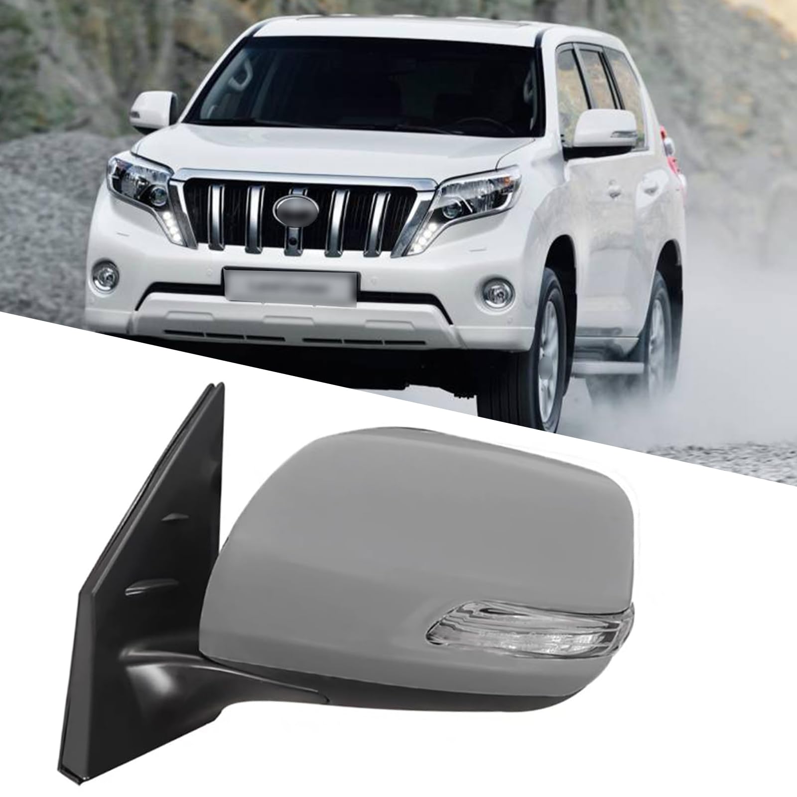 Driver Side Mirror Fit for 2012-2016 Toyota Land Cruiser Prado LC200 Side Mirror Replacement Side Mirror Assembly Rear View Mirror Accessories Side View Mirror Turn Light, Electric Adjustment