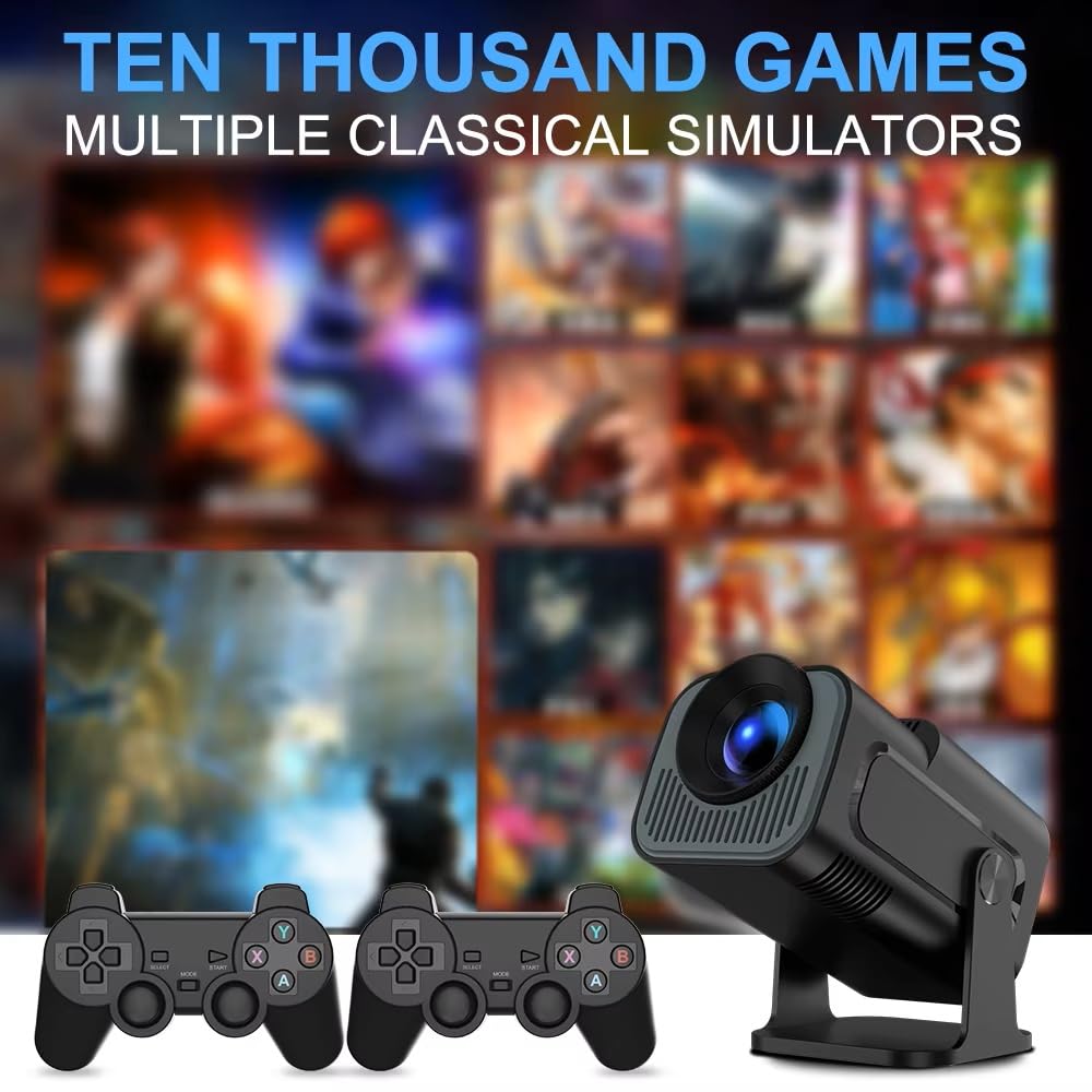 Proiettore per giochi HiFi 2IN1 Chip professionale Proiettore Android con 2 controller di gioco wireless 20000+ giochi