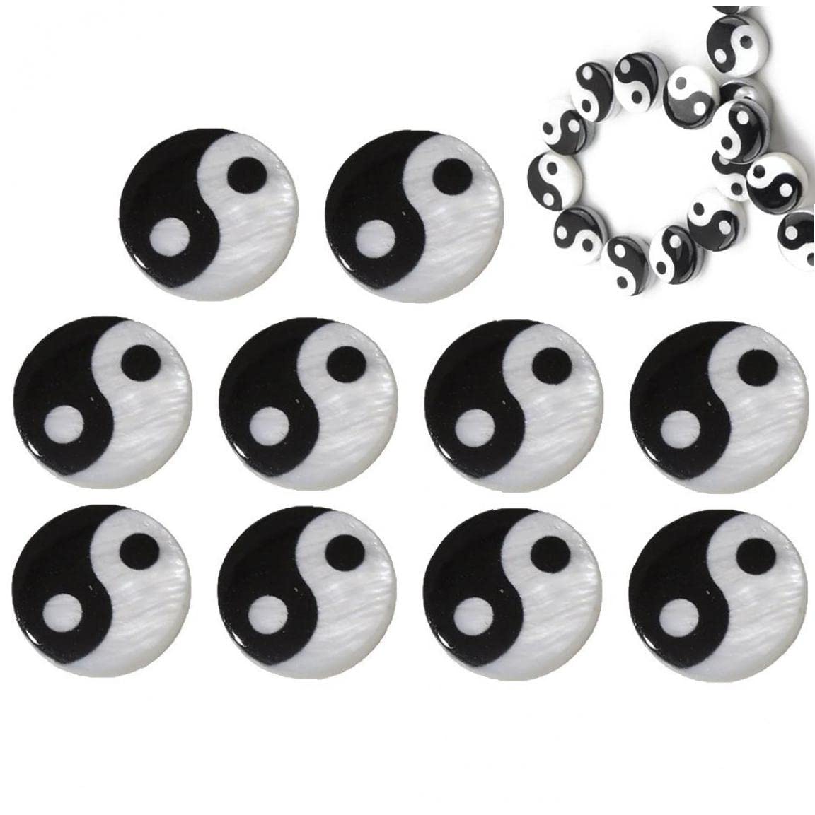 Vepoty As Shown 8Mm Tai Bagua Shell Beads Charm Pendant Black White Round Gossip Yin Yang Beads For Jewelry Making Diy Hairpin Gift