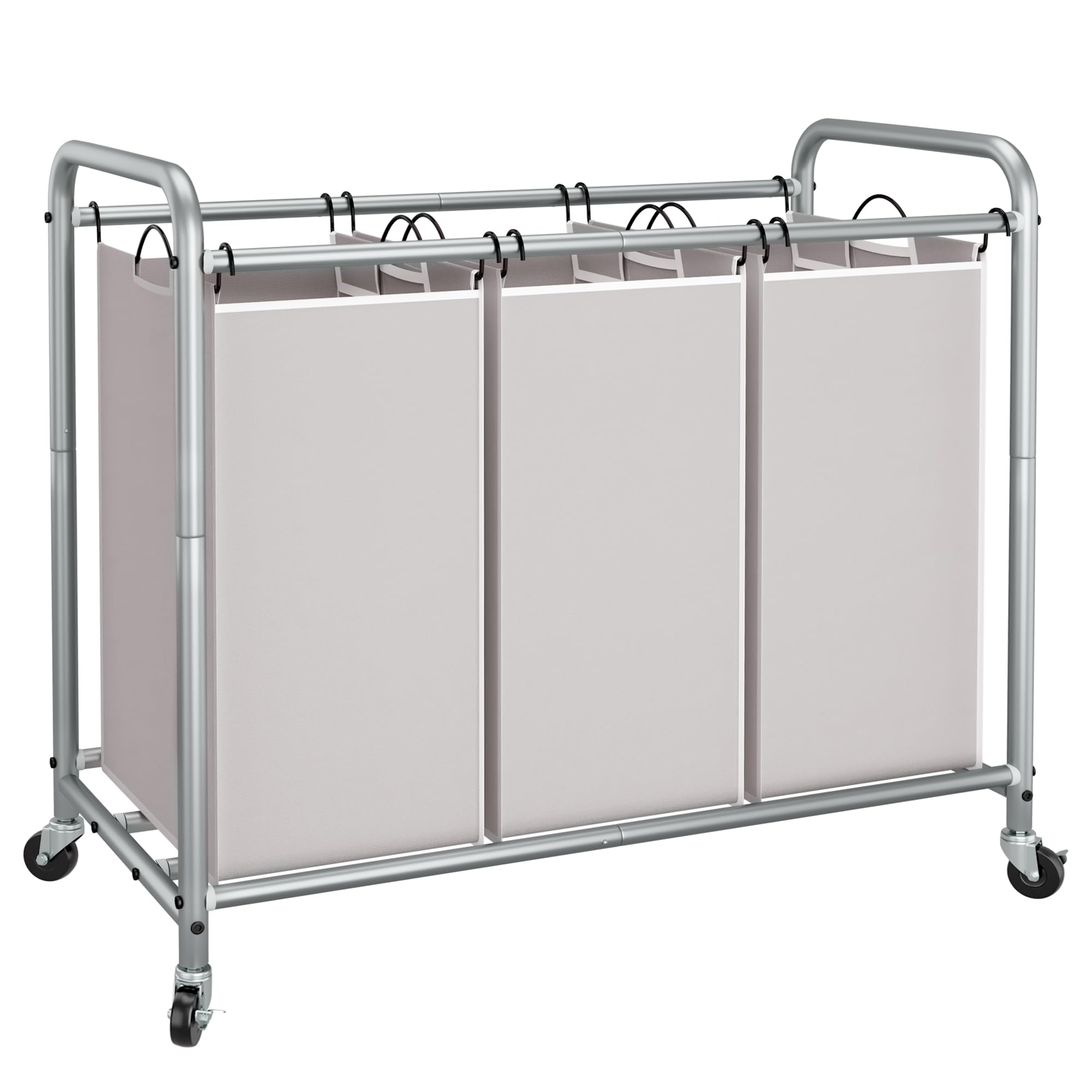 STORAGE MANIAC Laundry Sorter 3 Section with Rolling Lockable Casters, Laundry Hamper Cart for Clothes Storage, Gray