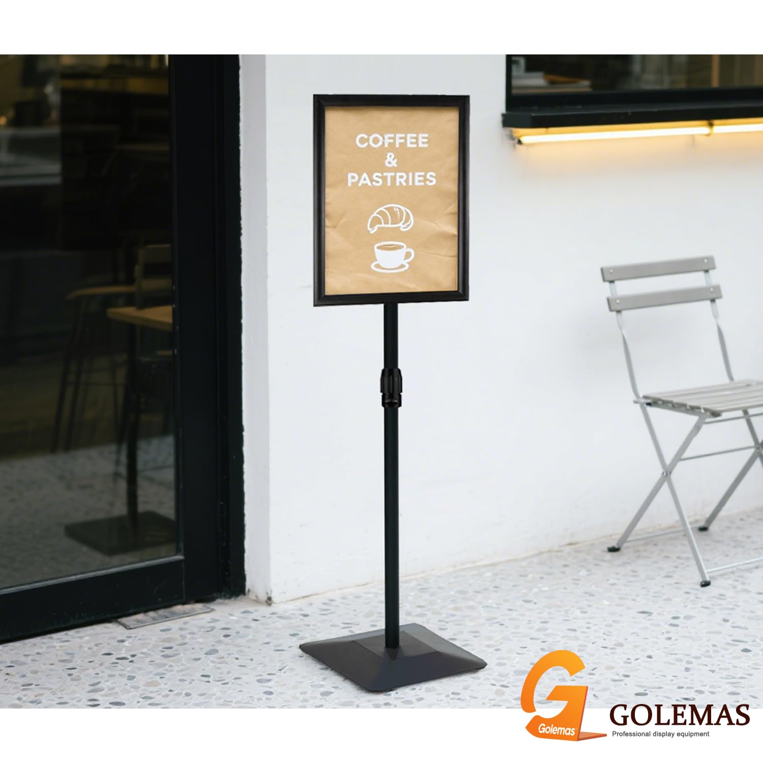 Soporte ajustable para carteles, con base de hierro mejorada, soporte de señalización de piso de pedestal para publicidad en exteriores o interiores (11 x 17 pulgadas, negro, paquete de 3)