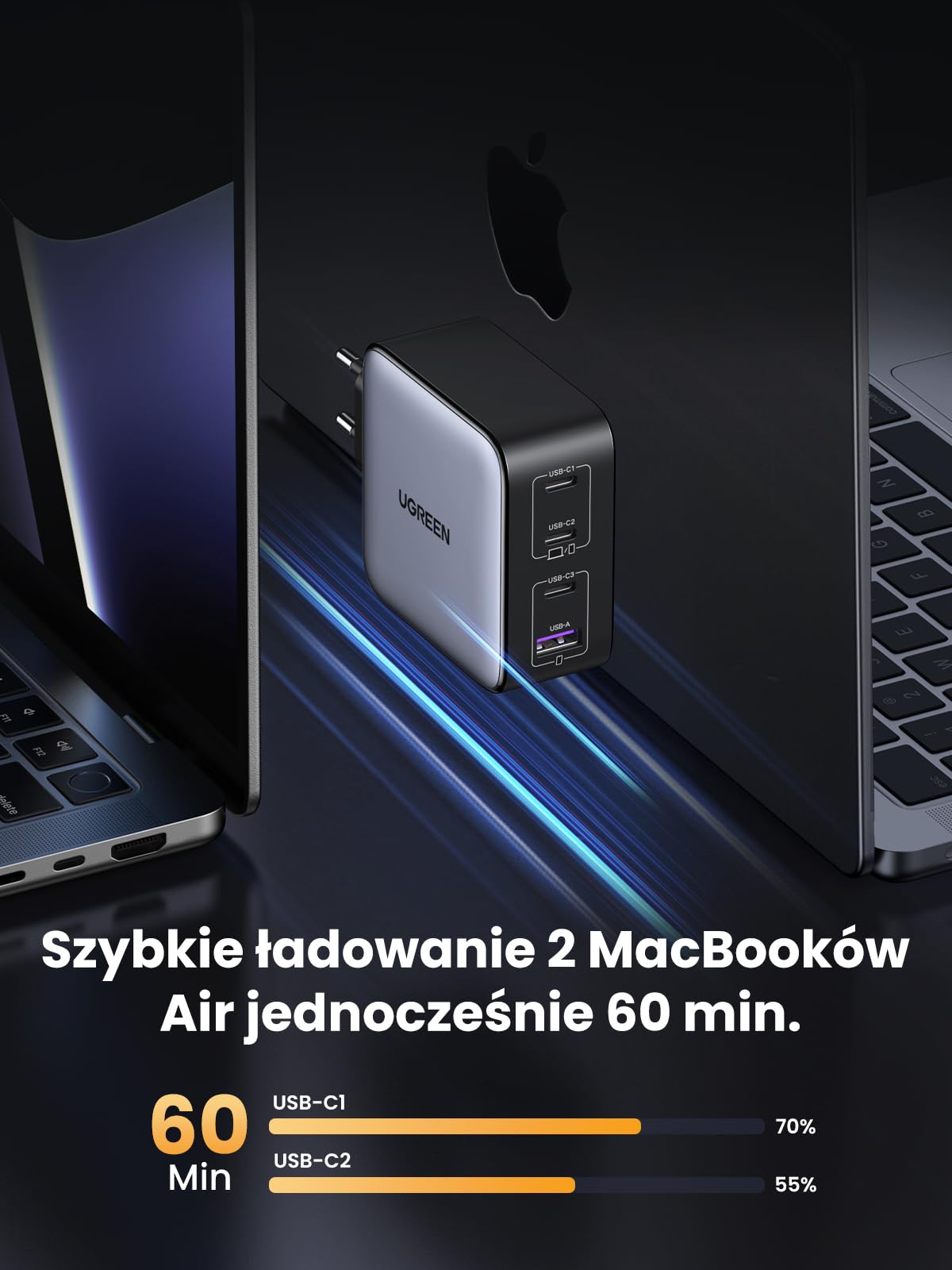 UGREEN Nexode Ładowarka 100 W USB-C, 4 porty, ładowarka GaN, ładowarka do laptopa