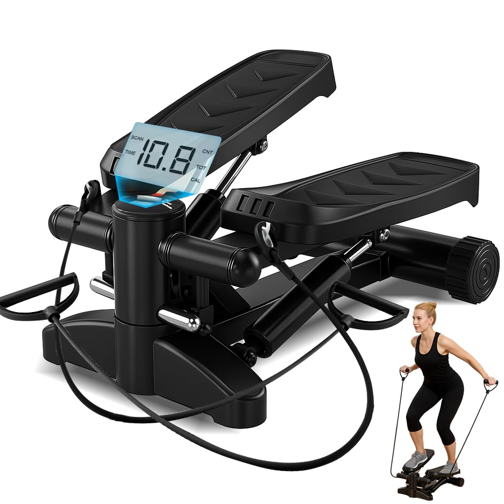 FK Sports Mini Stepper Exercise Machine – Cardio Stepper with Resistance Bands, LCD Display, Anti-Slip Pedals & Anti-Slip Mat, 150KG Weight Capacity, Home Workout Equipment