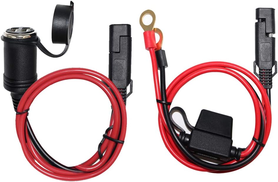 SPARKING Motorcycle Sae to USB Charger Adapter 5V 2.1A Dual USB Power Port with Quick Disconnect/Connect Eyelet Ring Terminal Harnesses Wire