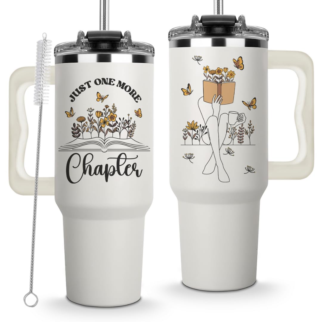 Mothers Day Gifts for Book Lover - Just One More Chapter Tumbler 40Oz, Book Lover Gifts for Women, Gift for Readers Women, Bookish Cups, Reading Tumbler, One More Chapter Mug, Books Cups