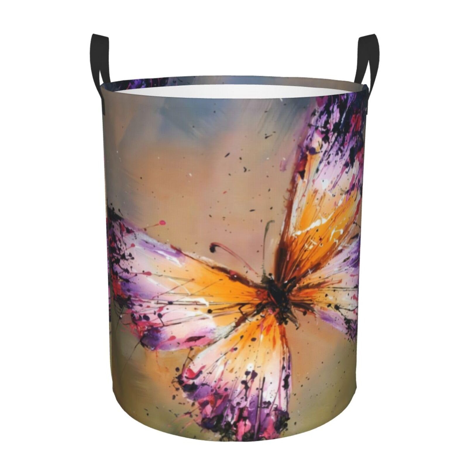 M Circular Hamper Embroidery Colorful Butterfly Print Storage Basket for Home
