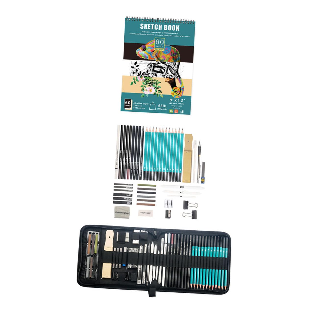 NUOBESTY Lápices de Dibujo Profesional para Adolescentes, 1 Set | Diseño Portátil y Ligero, Materiales Nylon, Madera, Metal y Papel, Ideas para Navidad, Cumpleaños y Año
