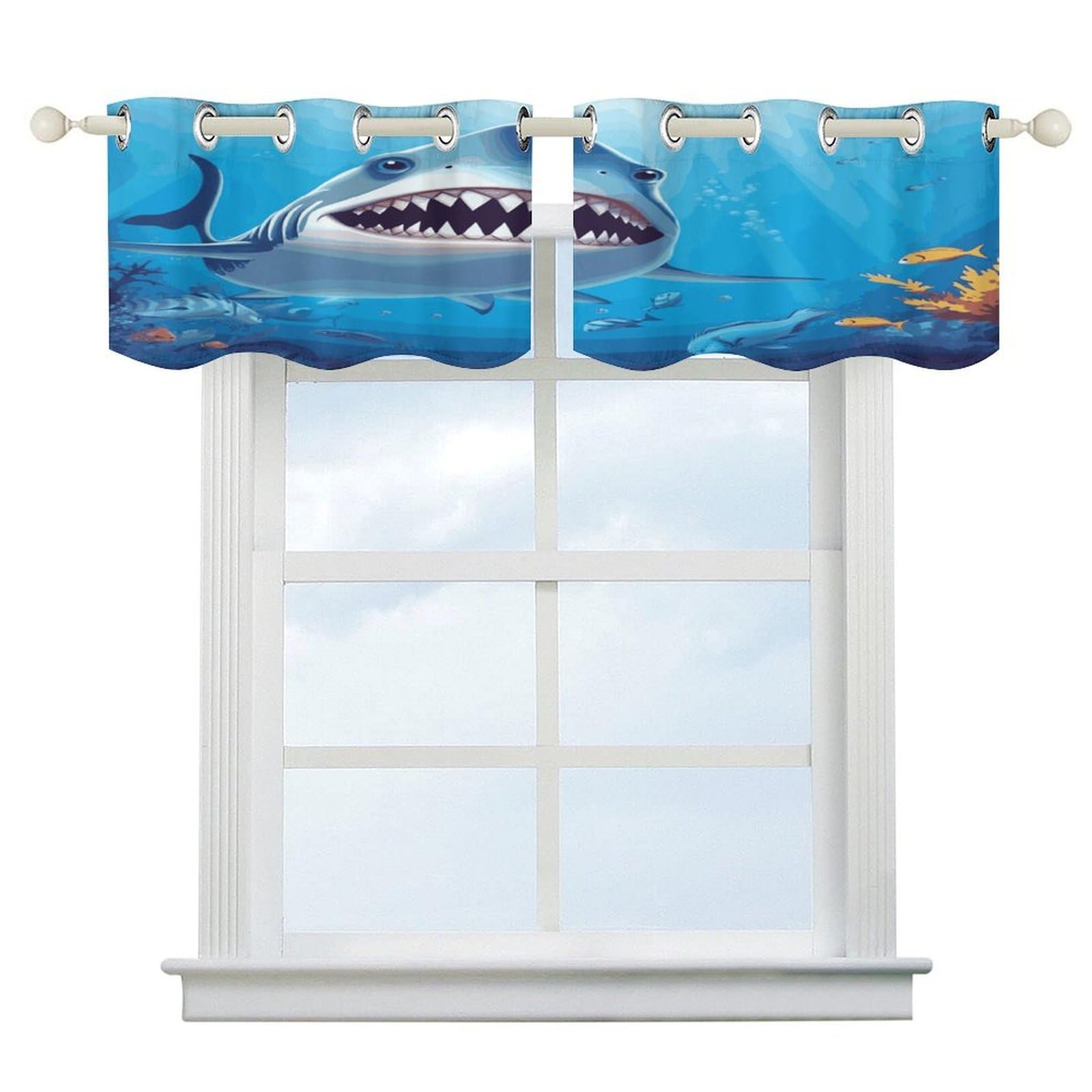 Cortinas opacas de tiburón sonriente para ventanas de baño y cocina, arte moderno infantil
