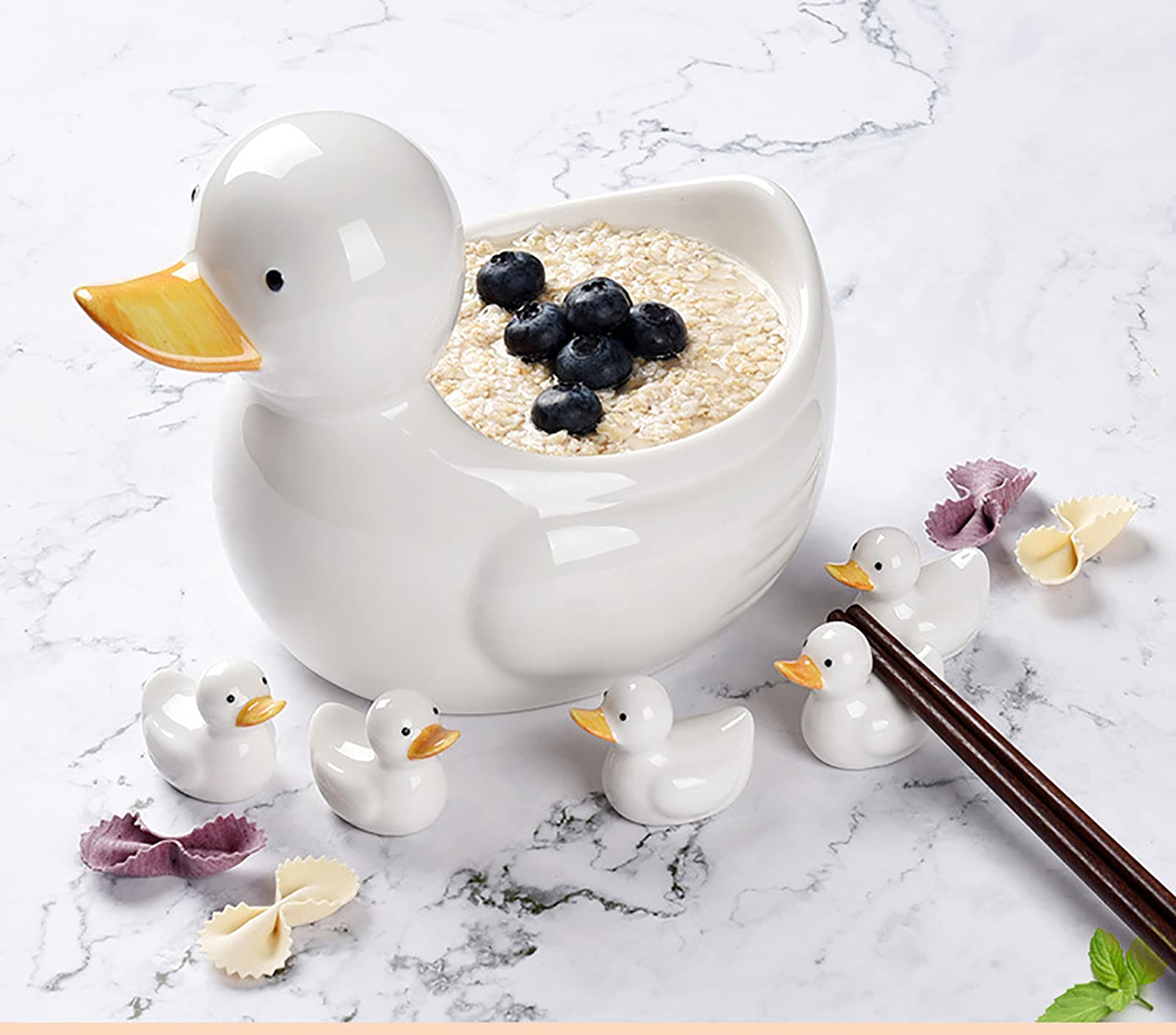 Support De Baguettes en Céramique Créatif 2 Pièces, Dessin Animé De Panda De Canard pour La Vaisselle, 1 Grand Et 5 Petits Réglages De Table De Combinaison Personnalisés