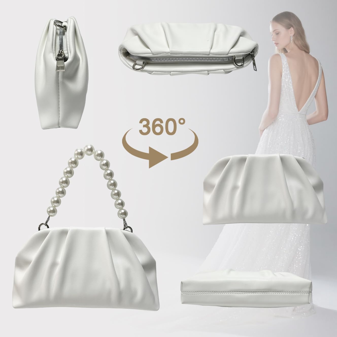 Women's Clutch Soft Pleated PU Wedding Clutch Elegant Evening Bag Suitable for Dinner Dance Cocktail Party